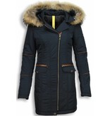 Milan Ferronetti Parkas mujer - Señora Abrigos De Invierno - Capucha pelo Grande - Azul