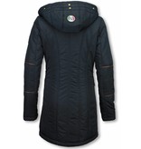 Milan Ferronetti Parkas mujer - Señora Abrigos De Invierno - Capucha pelo Grande - Azul