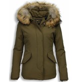 Beluomo Parkas mujer - Señora Abrigos De Invierno - Capucha pelo Pequeña - Verde