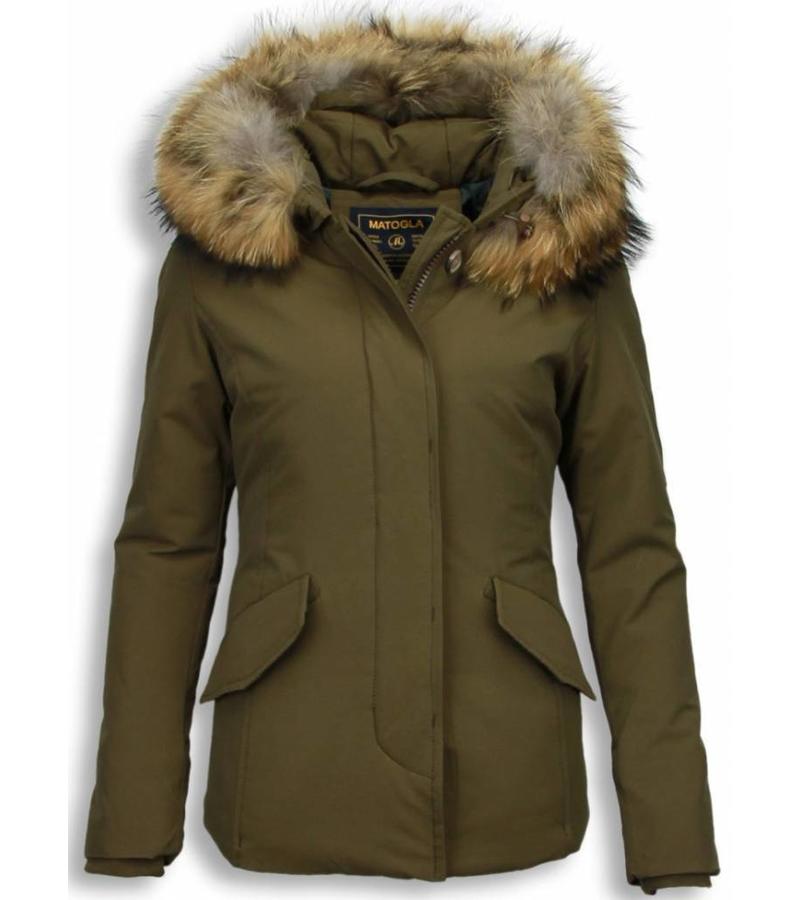 Beluomo Parkas mujer - Señora Abrigos De Invierno - Capucha pelo Pequeña - Verde