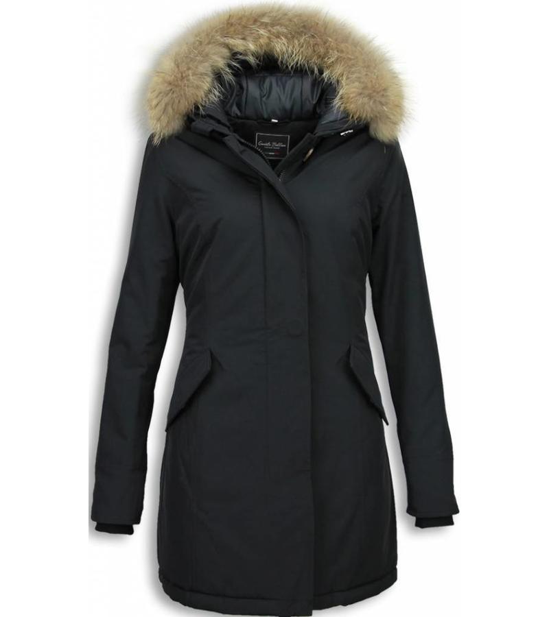 Gentile Bellini Parkas mujer - Señora Abrigos De Invierno - Capucha pelo grande - Negro