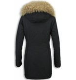 Gentile Bellini Parkas mujer - Señora Abrigos De Invierno - Capucha pelo grande - Negro