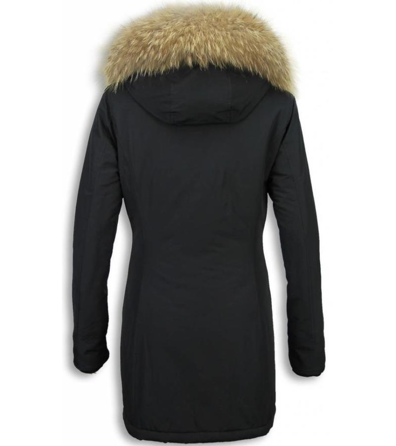 Gentile Bellini Parkas mujer - Señora Abrigos De Invierno - Capucha pelo grande - Negro