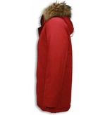 Enos Parkas hombre - Caballero Abrigos De Invierno - Capucha pelo grande - Parka Exclusive - Rojo