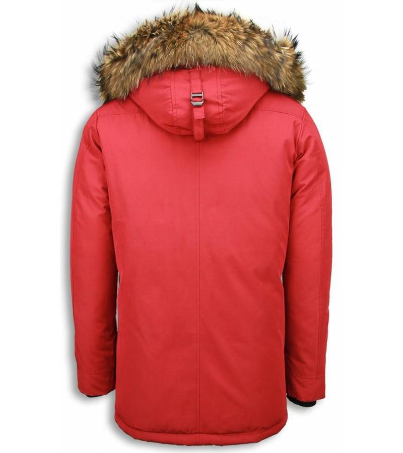 Enos Parkas hombre - Caballero Abrigos De Invierno - Capucha pelo grande - Parka Exclusive - Rojo