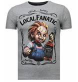 Local Fanatic Chucky Whiskey - Rhinestone T-shirt - Gris