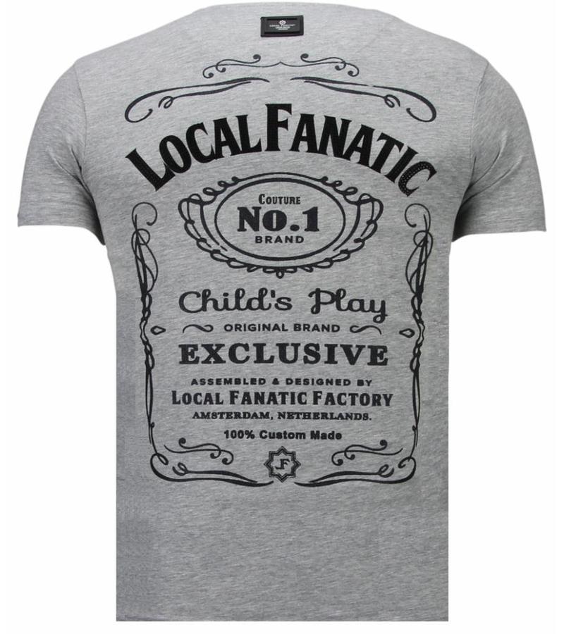 Local Fanatic Chucky Whiskey - Rhinestone T-shirt - Gris