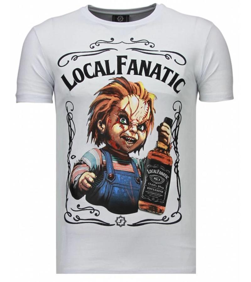 Local Fanatic Chucky Whiskey - Rhinestone T-shirt - Blanco