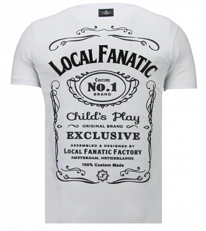 Local Fanatic Chucky Whiskey - Rhinestone T-shirt - Blanco