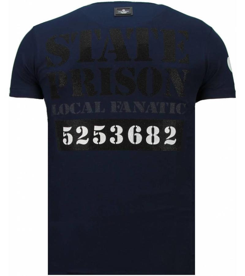 Local Fanatic Camisetas - State Prison Rhinestone Camisetas Personalizadas - Azul