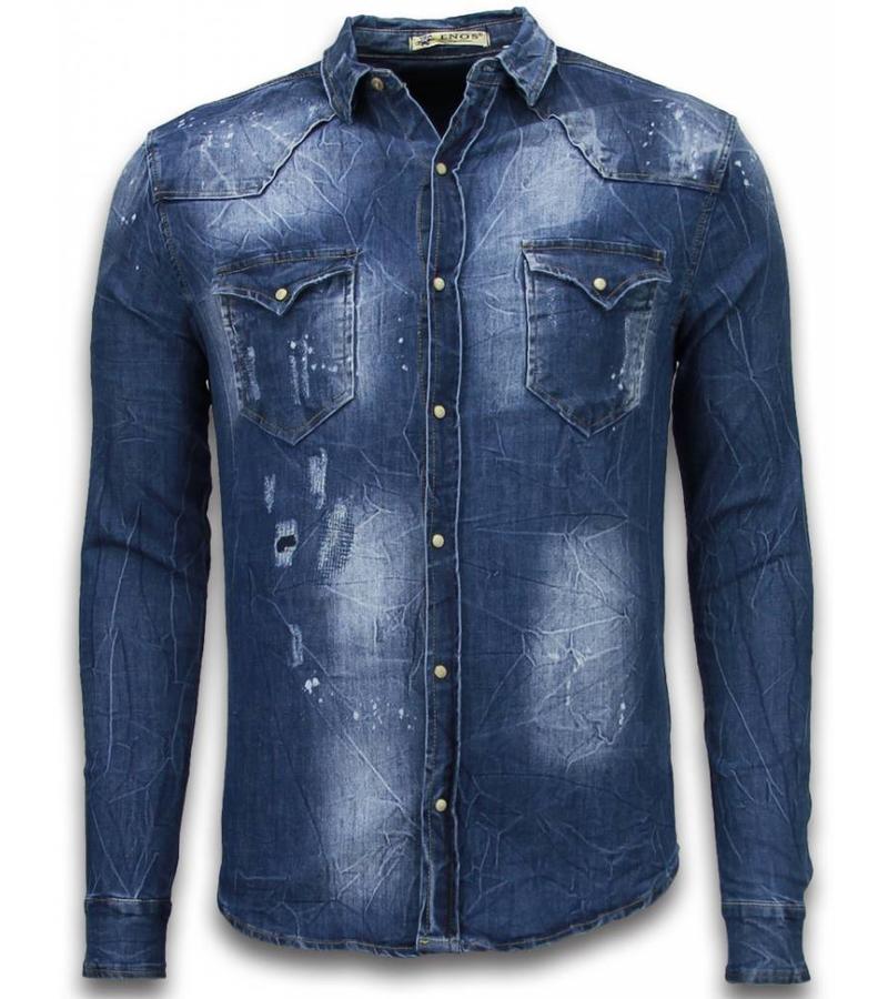 Enos Denim Shirt - Blusa De Mezclilla Slim Fit - Mirada Vintage - Azul