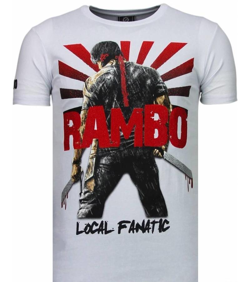 Local Fanatic Camisetas - Rambo Shine Rhinestone Camisetas Personalizadas - Blanco