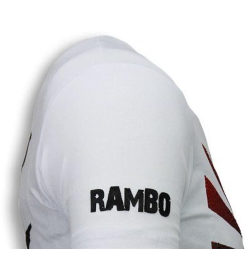 Local Fanatic Camisetas - Rambo Shine Rhinestone Camisetas Personalizadas - Blanco