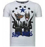 Local Fanatic Camisetas - Bad Boys Pinscher Rhinestone Camisetas Personalizadas - Blanco