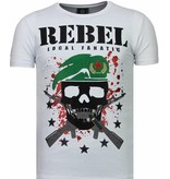 Local Fanatic Camisetas - Skull Rebel Rhinestone Camisetas Personalizadas - Blanco