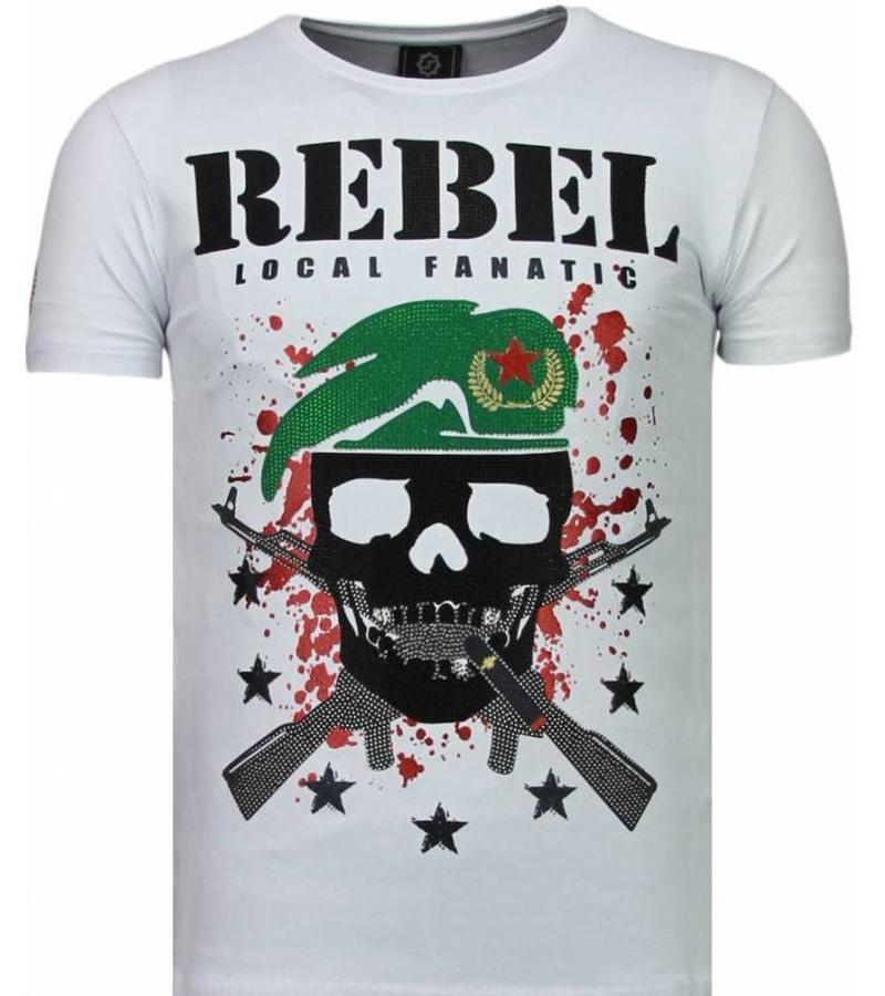 Local Fanatic Camisetas - Skull Rebel Rhinestone Camisetas Personalizadas - Blanco