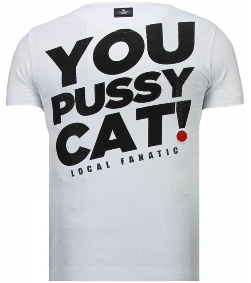 Local Fanatic Camisetas - Pussy Cat Rhinestone Camisetas Personalizadas - Blanco