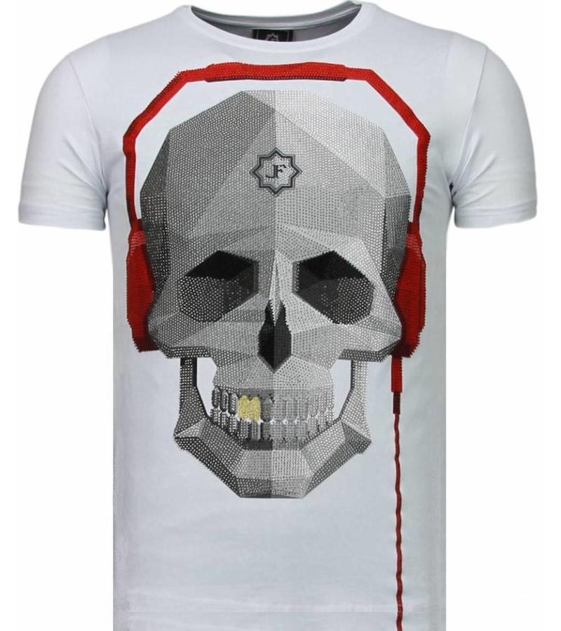 Local Fanatic Camisetas - Skull Bring The Beat Rhinestone Camisetas Personalizadas - Blanco