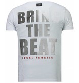 Local Fanatic Camisetas - Skull Bring The Beat Rhinestone Camisetas Personalizadas - Blanco