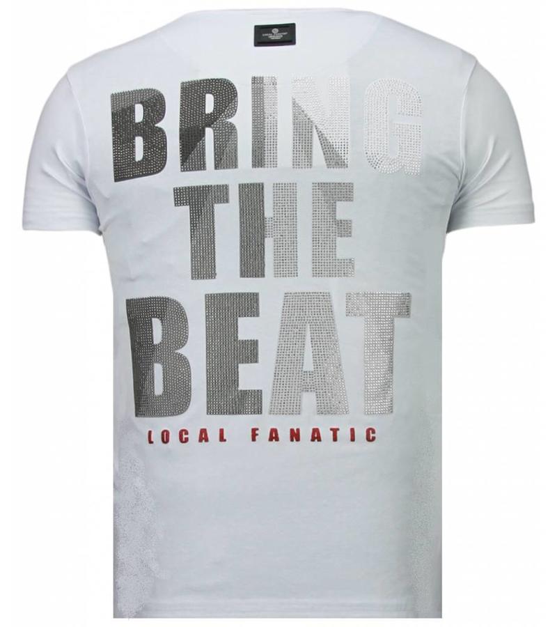 Local Fanatic Camisetas - Skull Bring The Beat Rhinestone Camisetas Personalizadas - Blanco