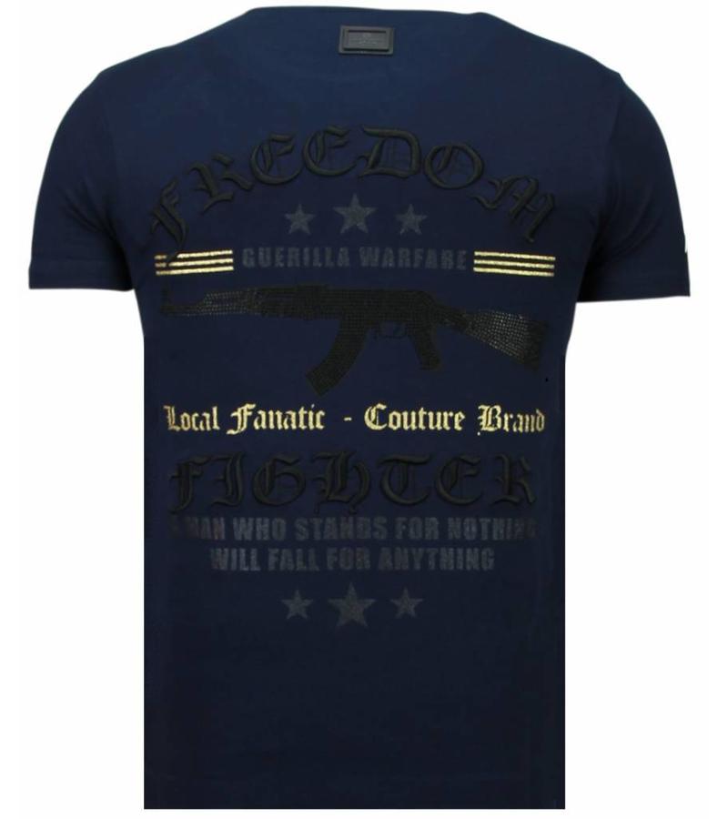 Local Fanatic Camisetas - Freedom Fighter Rhinestone Camisetas Personalizadas - Azul