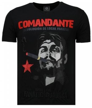 Local Fanatic Camisetas - Che Guevara Comandante Rhinestone Camisetas Personalizadas - Negro