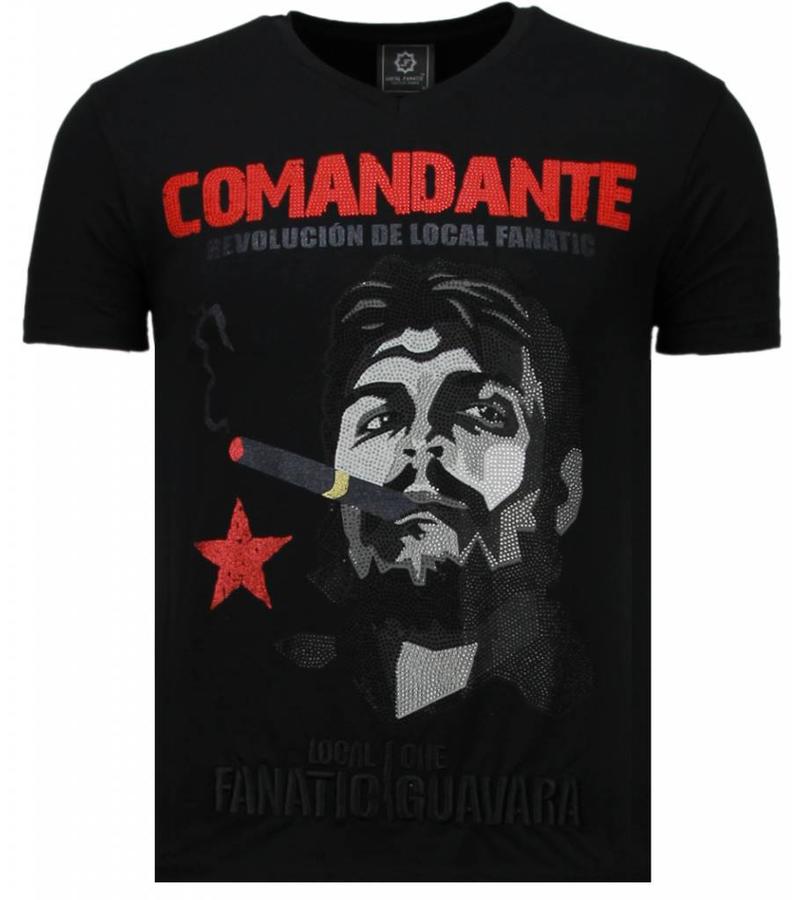 Local Fanatic Camisetas - Che Guevara Comandante Rhinestone Camisetas Personalizadas - Negro