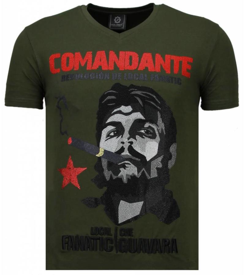 Local Fanatic Camisetas - Che Guevara Comandante Rhinestone Camisetas Personalizadas - Verde