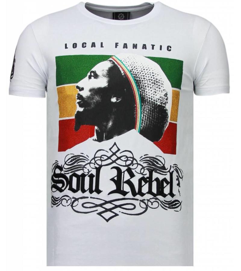 Local Fanatic Camisetas - Soul Rebel Bob Rhinestone Camisetas Personalizadas - Blanco
