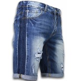 Enos Pantalones Cortos - Bermudas Hombre rasgados vintage Slim Fit - Azul