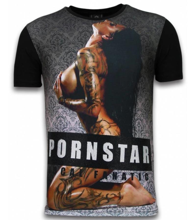 Local Fanatic Camisetas - Tattoo Pornstar Digital Rhinestone Camisetas Personalizadas - Negro