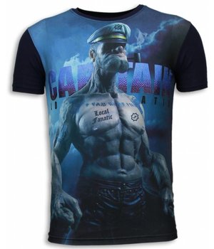 Local Fanatic Camisetas - Captain Sailor Man Digital Rhinestone Camisetas Personalizadas - Negro