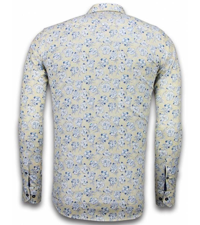 Gentile Bellini Camisas Italianas – Slim-fit Camisa Caballero - Blouse Drawn Flower Pattern - Beige