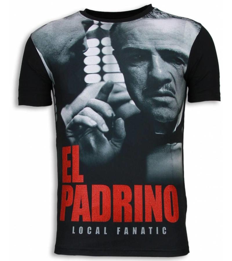 Local Fanatic Camisetas - El Padrino Face Digital Rhinestone Camisetas Personalizadas - Negro