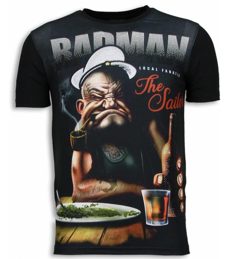 Local Fanatic Camisetas - Popeye Badman Digital Rhinestone Camisetas Personalizadas - Negro