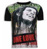 Local Fanatic Camisetas - Bob Marley One Love Digital Rhinestone Camisetas Personalizadas - Negro