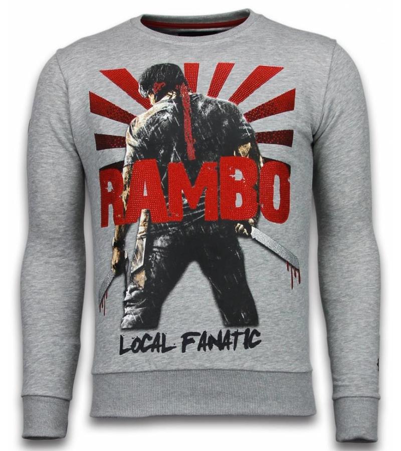 Local Fanatic Sudaderas - Rambo Rhinestone Sudaderas hombre - Gris Claro