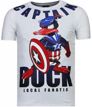 Local Fanatic Camisetas - Captain Duck Rhinestone Camisetas Personalizadas - Blanco