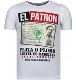 Local Fanatic Camisetas - El Patron Narcos Billionaire Rhinestone Camisetas Personalizadas - Blanco
