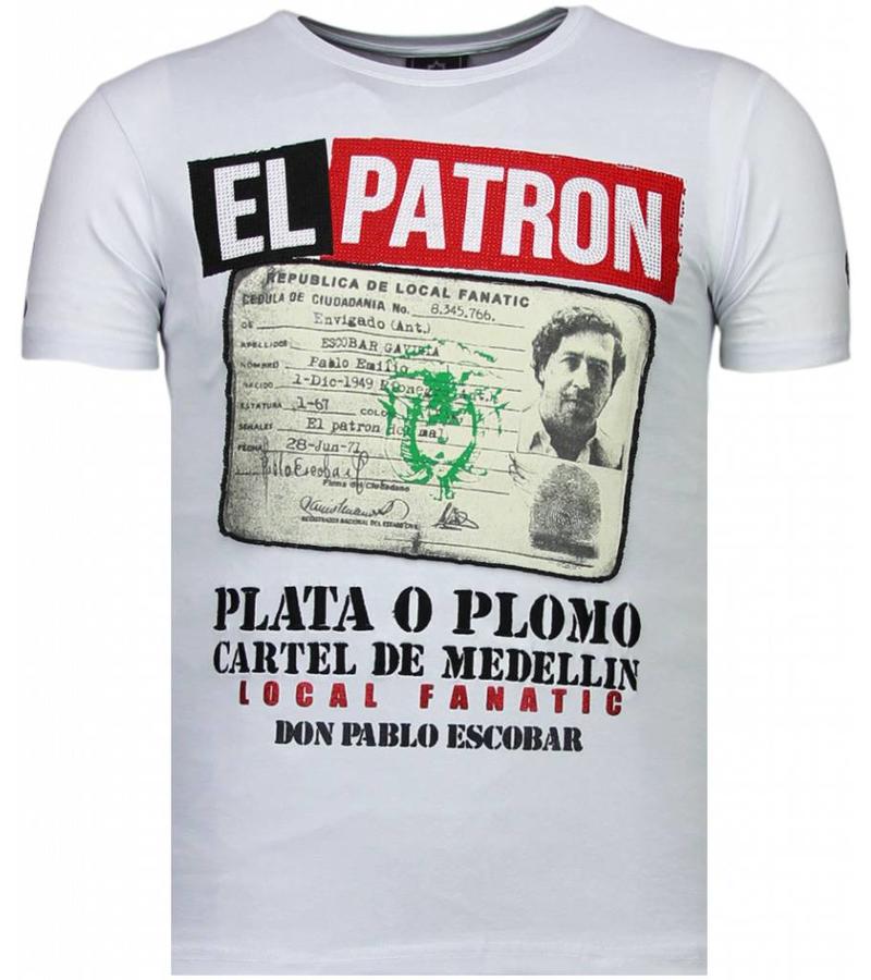 Local Fanatic Camisetas - El Patron Narcos Billionaire Rhinestone Camisetas Personalizadas - Blanco
