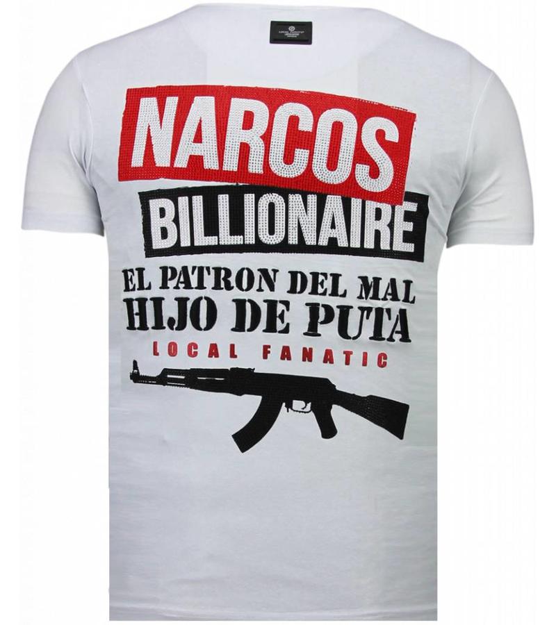 Local Fanatic Camisetas - El Patron Narcos Billionaire Rhinestone Camisetas Personalizadas - Blanco
