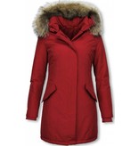 TheBrand Parkas Mujer - Mujeres Wooly Long De Invierno Largo - Parka Bolsillos - Rojo