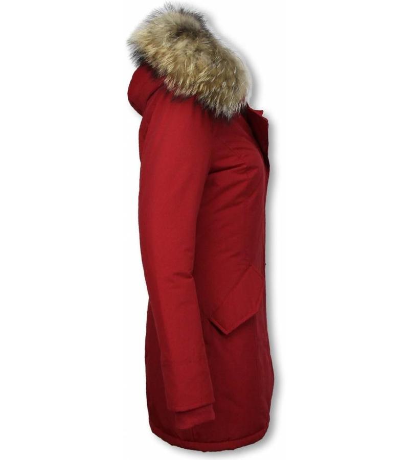 TheBrand Parkas Mujer - Mujeres Wooly Long De Invierno Largo - Parka Bolsillos - Rojo