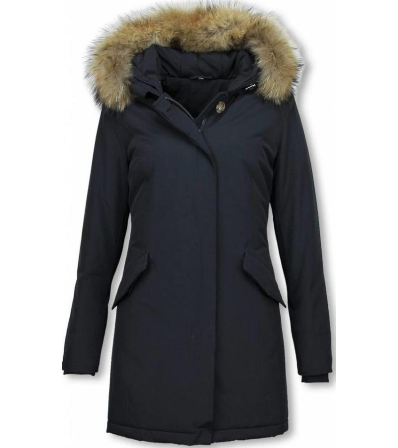 TheBrand Parkas Mujer - Mujeres Wooly Long De Invierno Largo - Parka Bolsillos - Azul