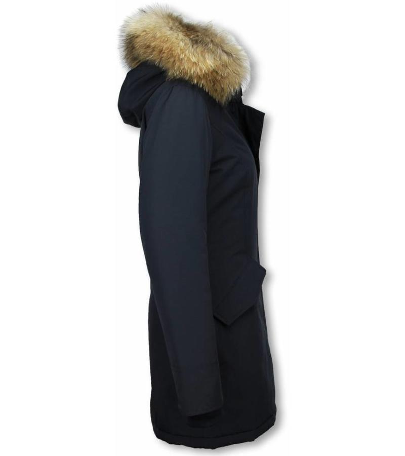 TheBrand Parkas Mujer - Mujeres Wooly Long De Invierno Largo - Parka Bolsillos - Azul