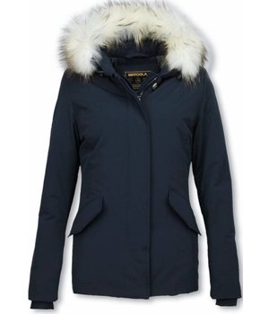 Matogla Parkas Mujer - Mujer Chaqueta De Invierno Wooly Corto - Cuero De Piel Grande - Azul