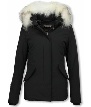 Matogla Parkas Mujer - Mujer Chaqueta De Invierno Wooly Corto - Cuero De Piel Grande - Negro