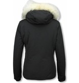 Matogla Parkas Mujer - Mujer Chaqueta De Invierno Wooly Corto - Cuero De Piel Grande - Negro