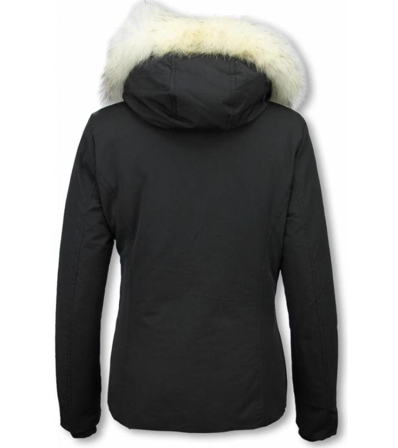 Matogla Parkas Mujer - Mujer Chaqueta De Invierno Wooly Corto - Cuero De Piel Grande - Negro