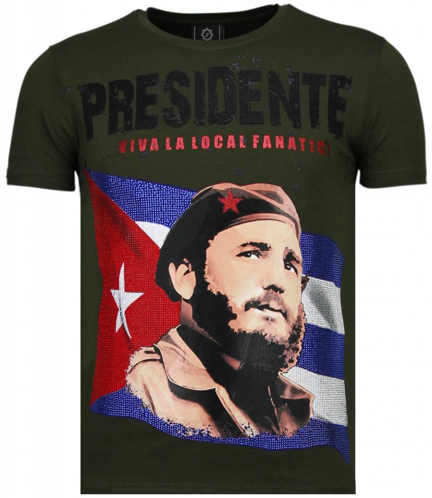 Local Fanatic Camisetas - Guevara Comandante Rhinestone Camisetas Personalizadas Verde - StyleItaly.es